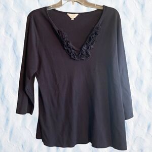 Crown & Ivy 3/4 Length Sleeve Navy Blue V-Neck Ruffle Top Size 0X